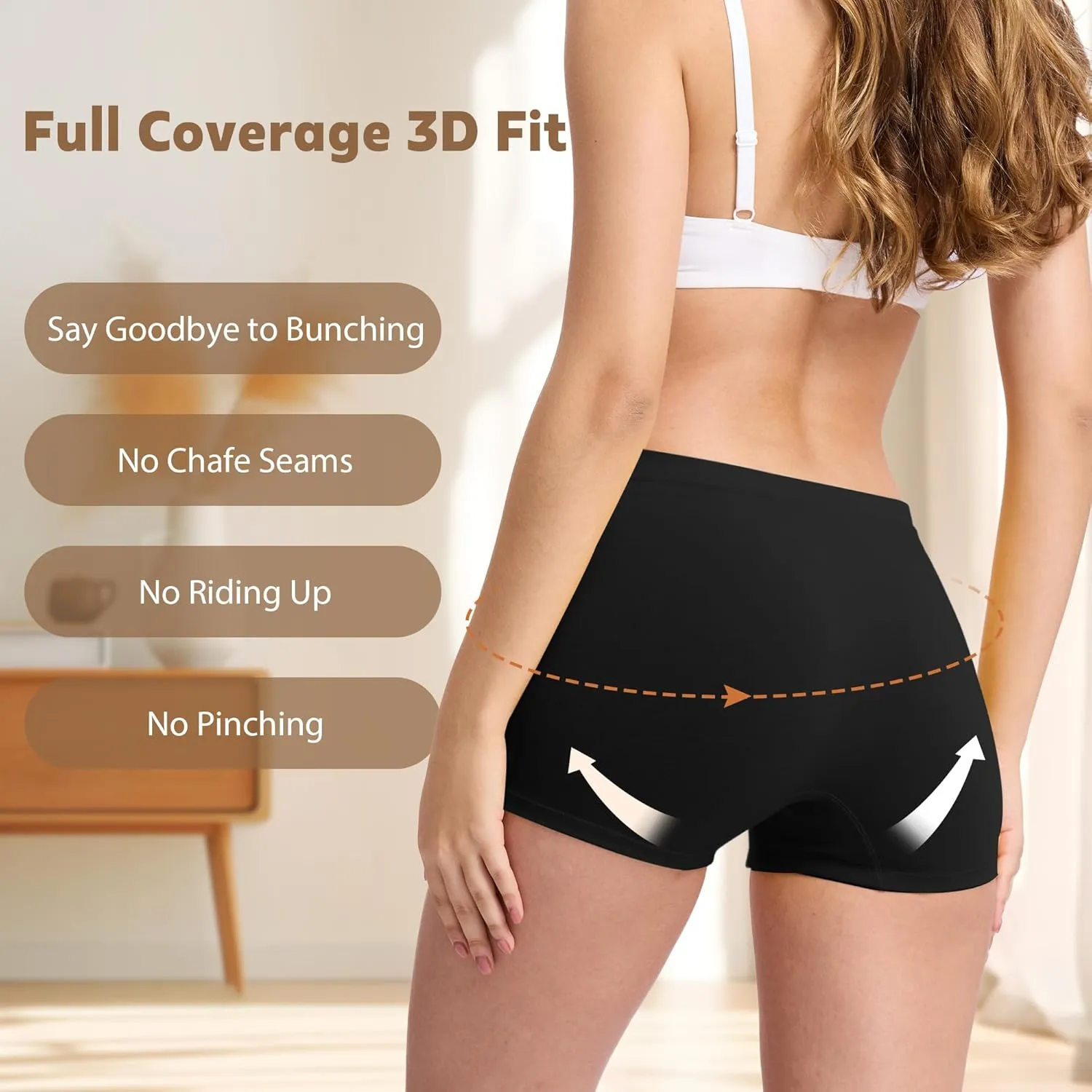 BAMBOO COOL Women's Boyshort Panties Seamless High Waist Underwear Stretchy Moisture Wicking Boxer Briefs for Ladies 5 Pack