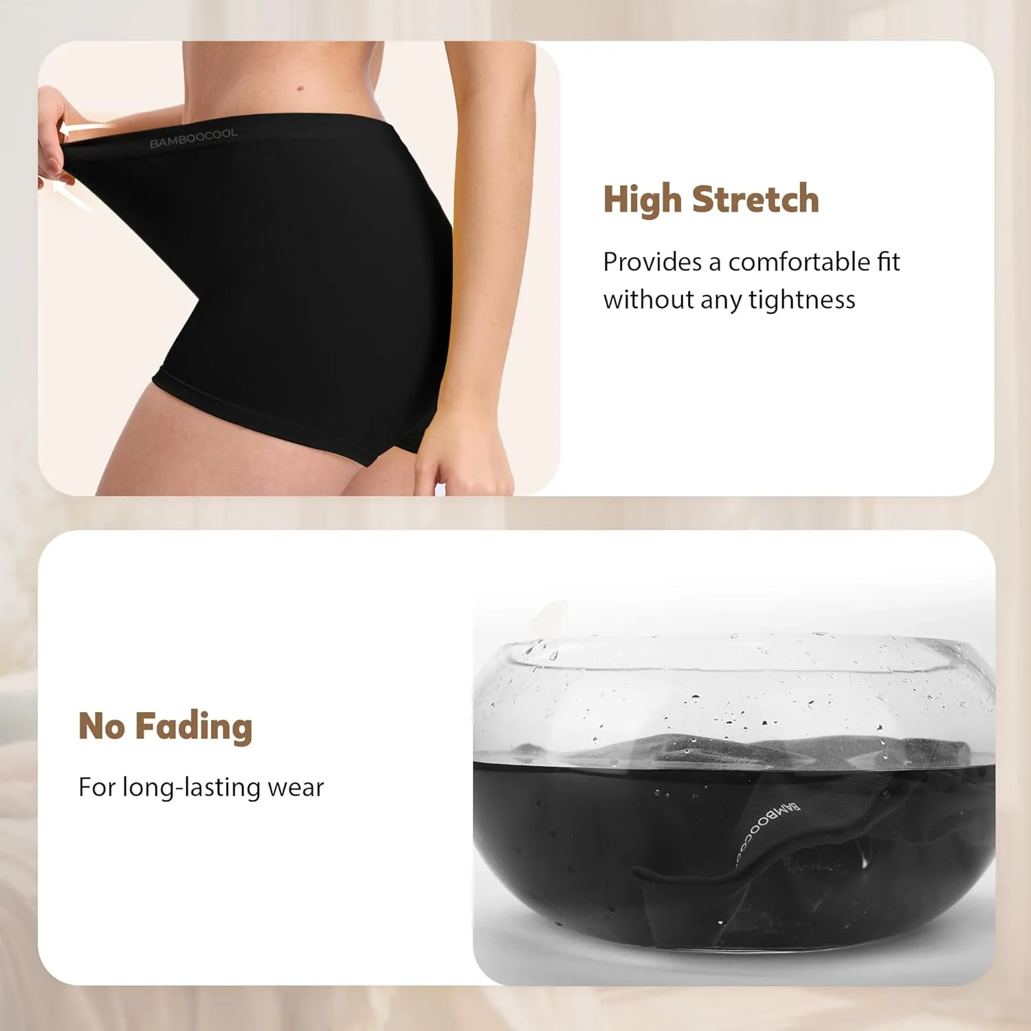 BAMBOO COOL Women's Boyshort Panties Seamless High Waist Underwear Stretchy Moisture Wicking Boxer Briefs for Ladies 5 Pack