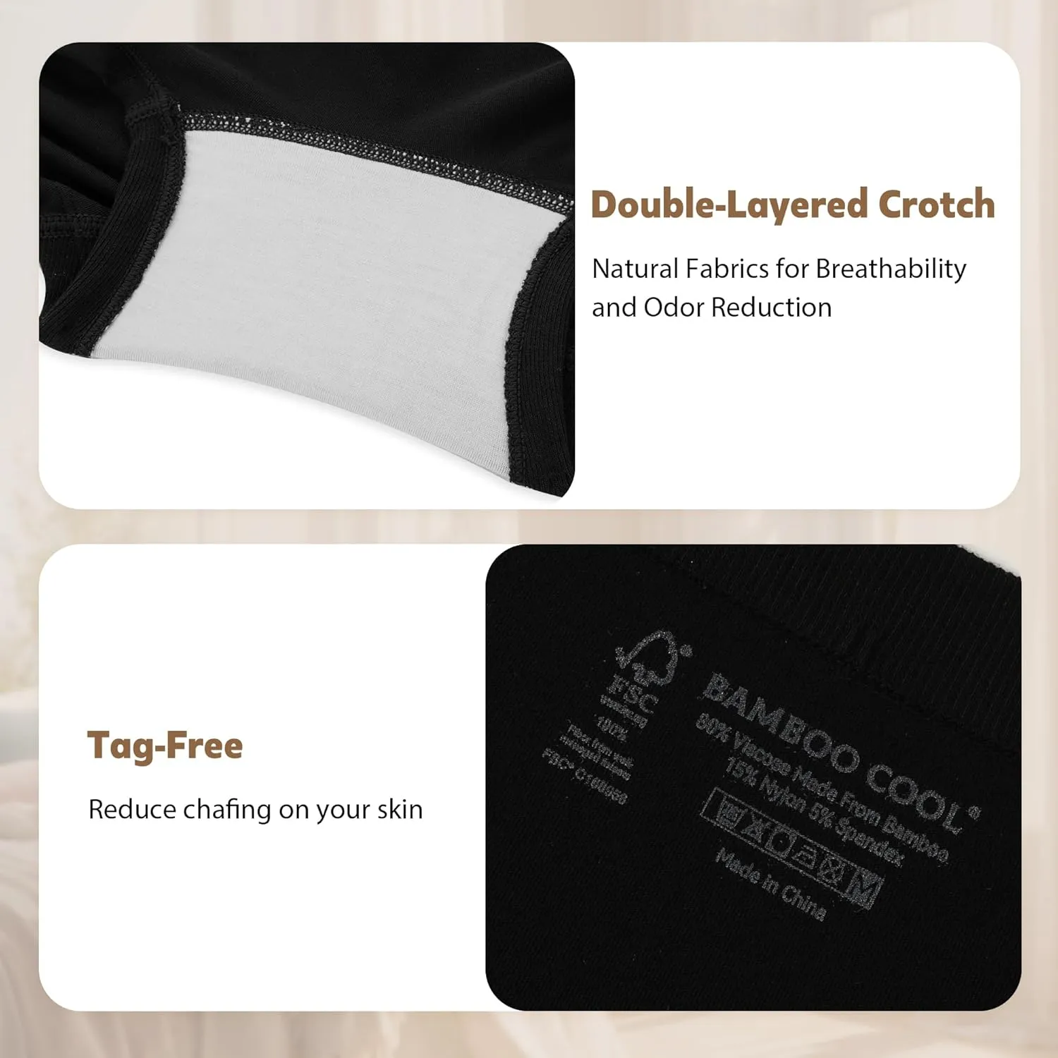 BAMBOO COOL Women's Boyshort Panties Seamless High Waist Underwear Stretchy Moisture Wicking Boxer Briefs for Ladies 5 Pack