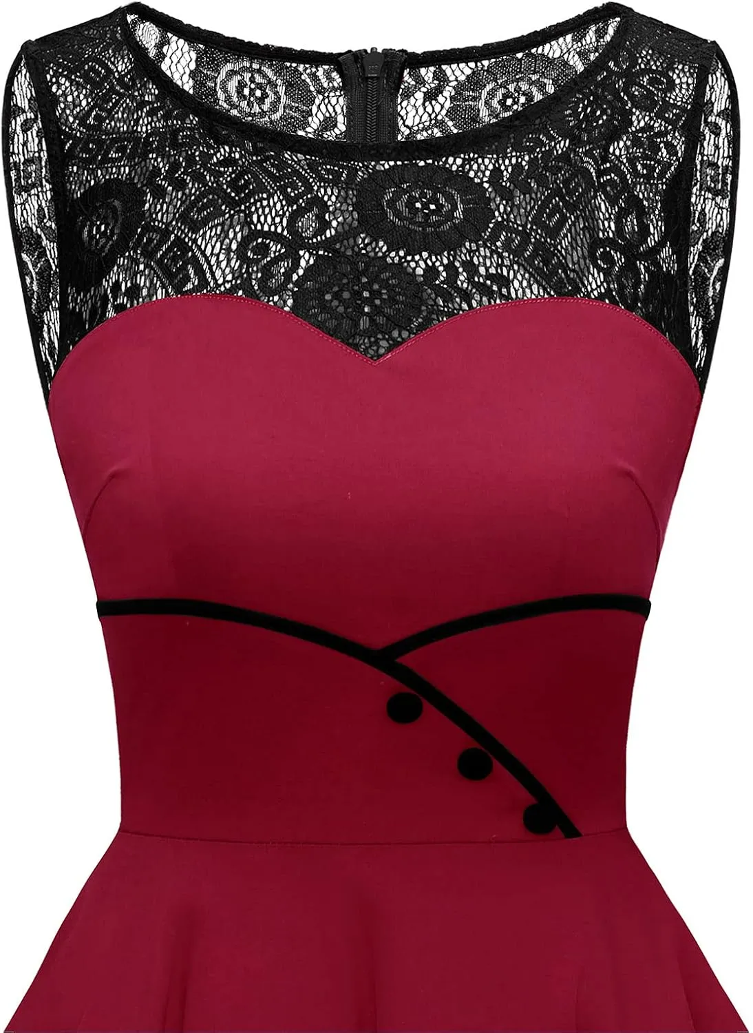Bbonlinedress Women's 50s Vintage Floral Lace Retro Rockabilly Sleeveless Round Neck Cocktail Party Swing Dress