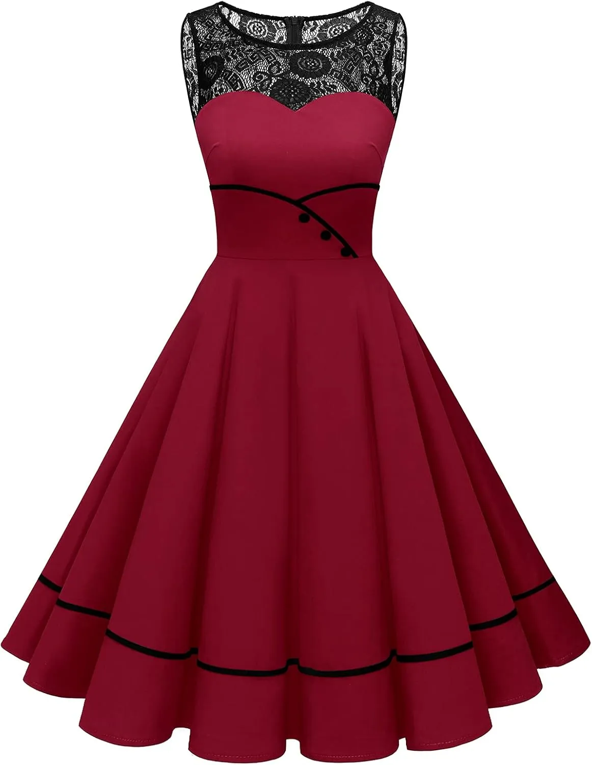 Bbonlinedress Women's 50s Vintage Floral Lace Retro Rockabilly Sleeveless Round Neck Cocktail Party Swing Dress