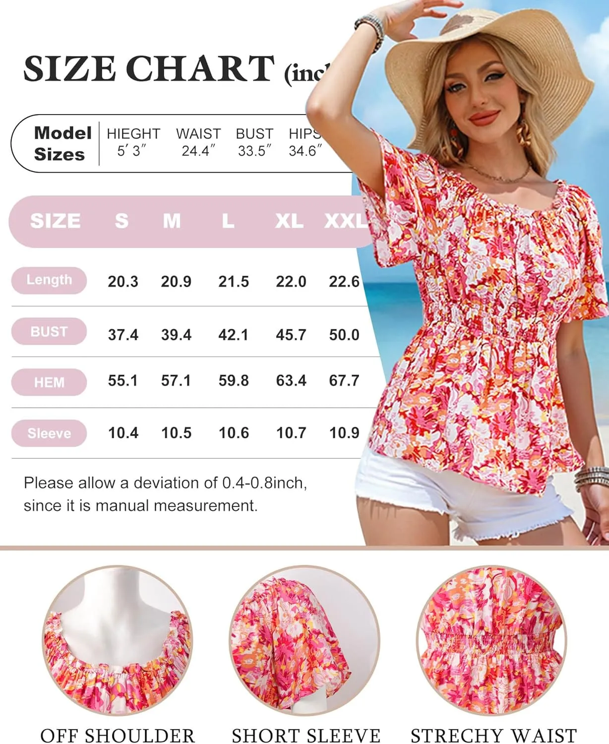 Bebonnie Women's Summer Sexy Off The Shoulder Peplum Tops Ruffle Sleeve Dressy Blouses