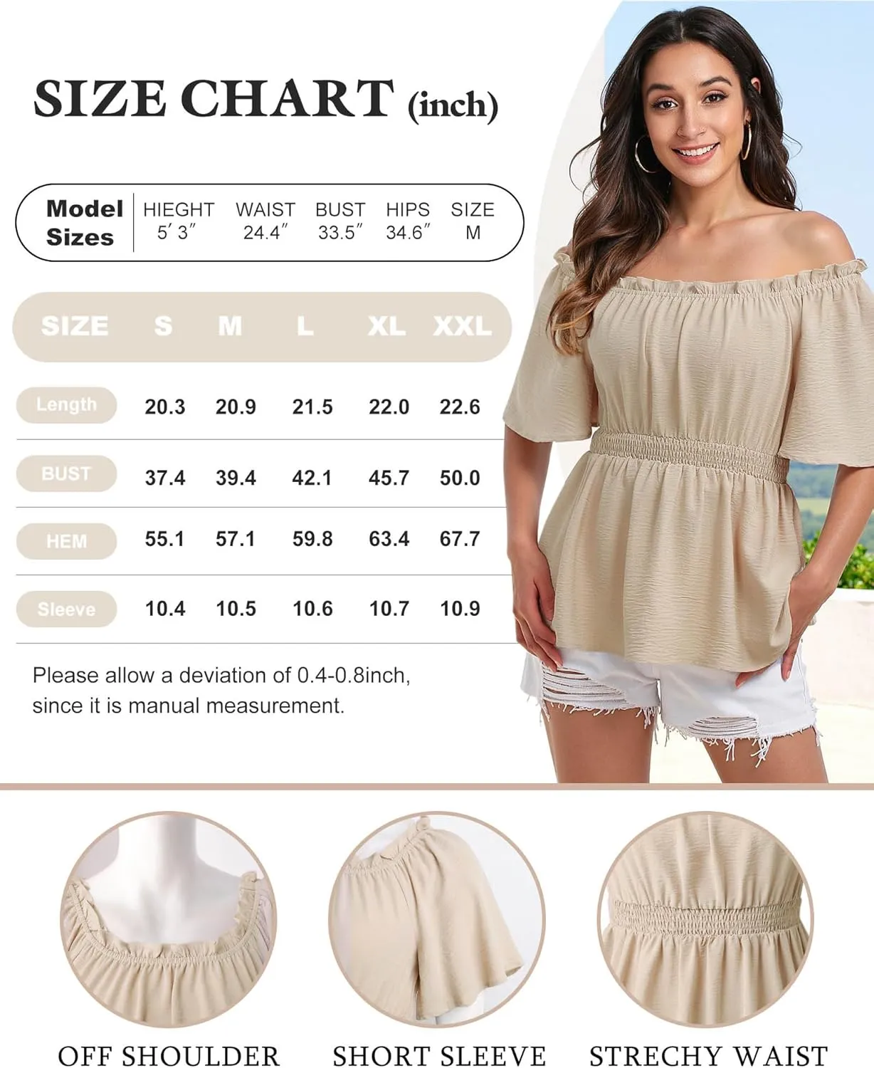 Bebonnie Women's Summer Sexy Off The Shoulder Peplum Tops Ruffle Sleeve Dressy Blouses