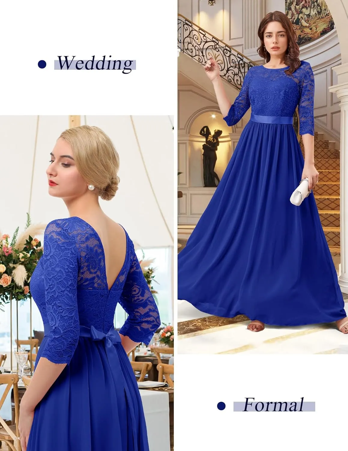 BeryLove Women Long Sleeve Formal Party Dress Lace Wedding Guest Maxi Dresses Elegant Cocktail Evening Gowns