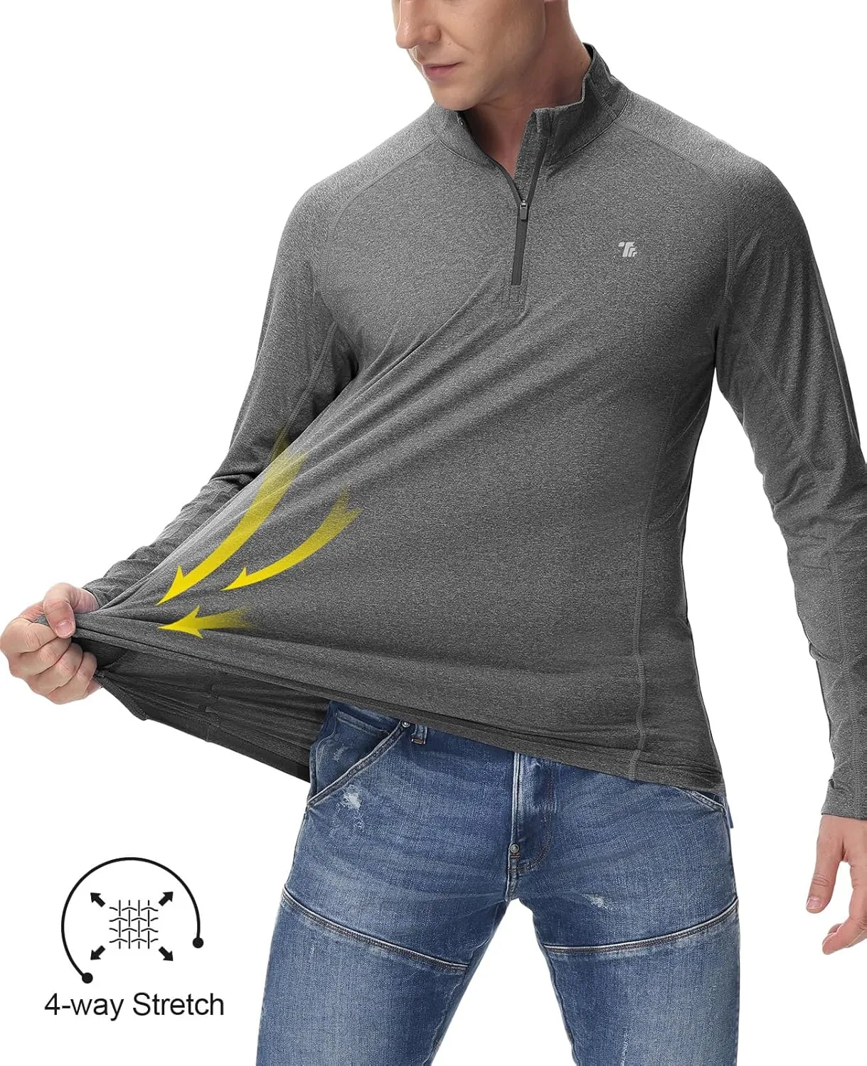 BGOWATU Men's Quarter Zip Pullover Long Sleeve Polo Shirts UPF 50 Quick Dry Golf Shirt