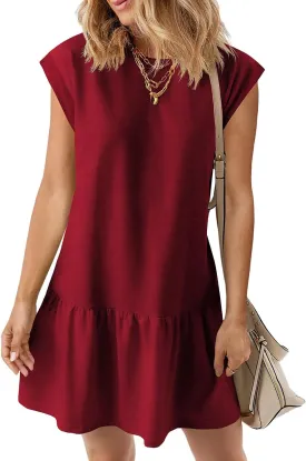 BLENCOT Womens Summer Dresses Casual Cap Sleeve Spring Ruffle Mini Sporty Sweatshirt Trendy Tshirt Dress