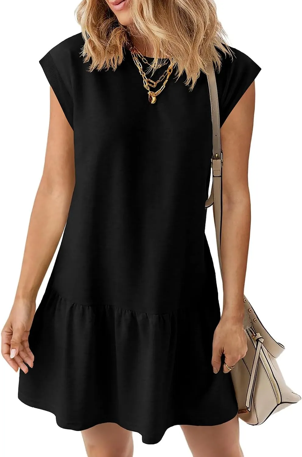 BLENCOT Womens Summer Dresses Casual Cap Sleeve Spring Ruffle Mini Sporty Sweatshirt Trendy Tshirt Dress