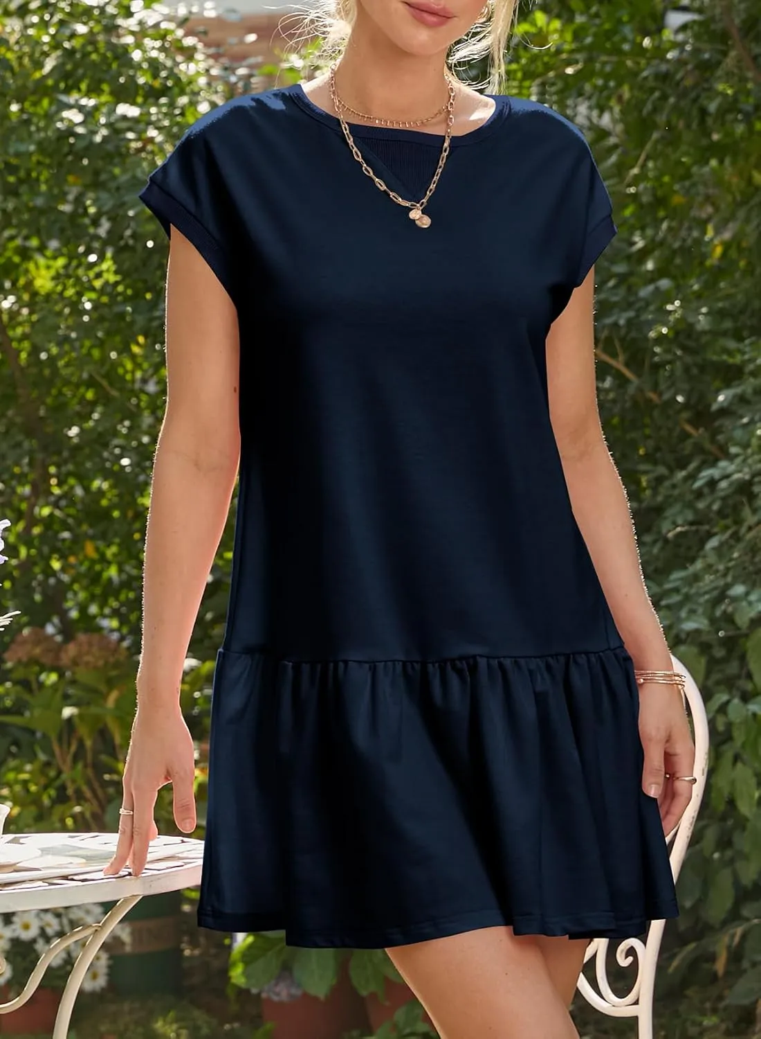 BLENCOT Womens Summer Dresses Casual Cap Sleeve Spring Ruffle Mini Sporty Sweatshirt Trendy Tshirt Dress