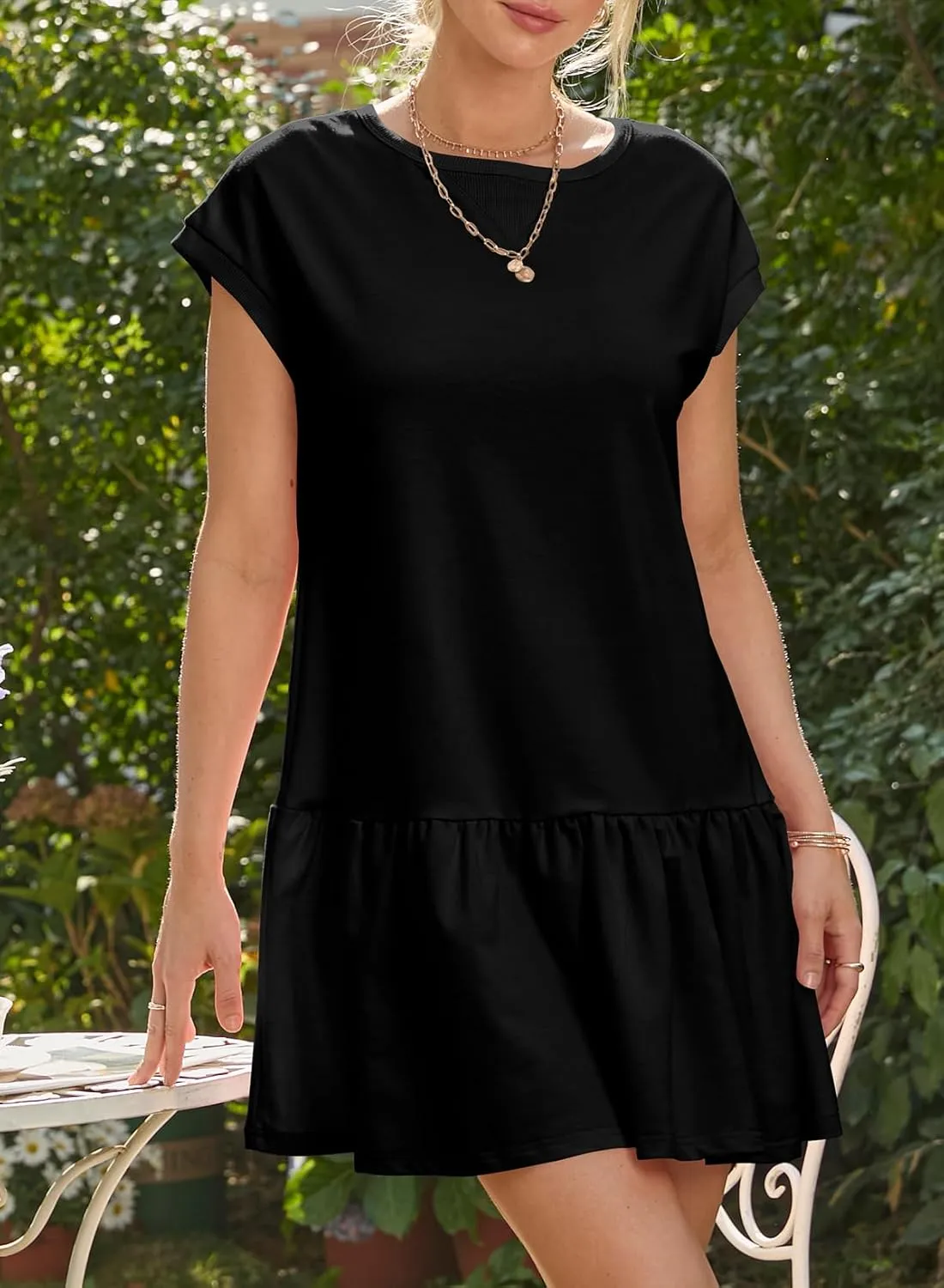 BLENCOT Womens Summer Dresses Casual Cap Sleeve Spring Ruffle Mini Sporty Sweatshirt Trendy Tshirt Dress