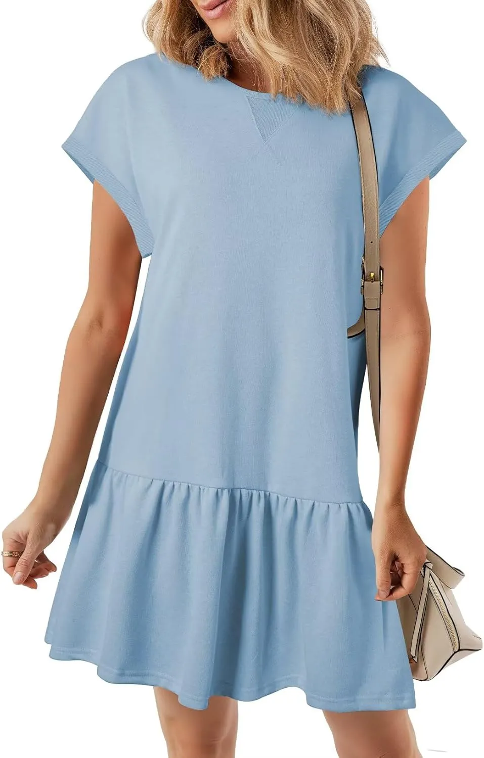 BLENCOT Womens Summer Dresses Casual Cap Sleeve Spring Ruffle Mini Sporty Sweatshirt Trendy Tshirt Dress