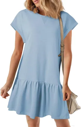 BLENCOT Womens Summer Dresses Casual Cap Sleeve Spring Ruffle Mini Sporty Sweatshirt Trendy Tshirt Dress
