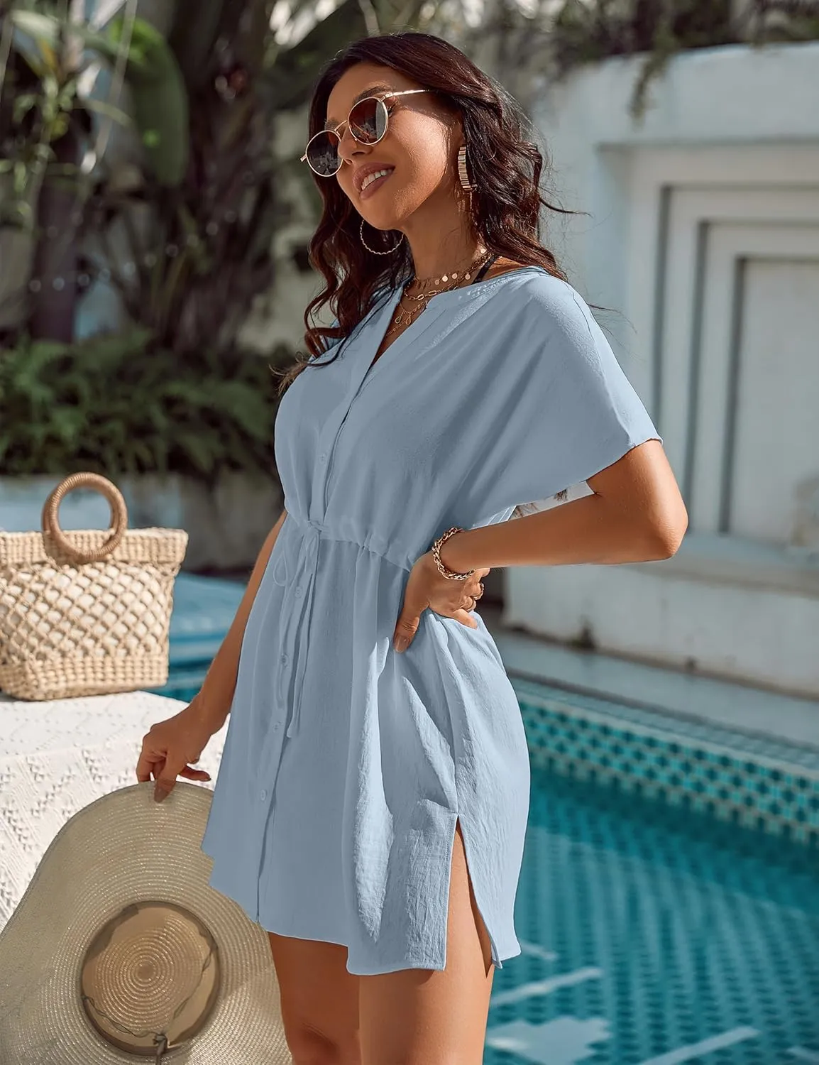 Blooming Jelly Women's Swimsuit Cover Ups Button Down Bathing Suit Coverups Bikini Beach Dress for Swimwear