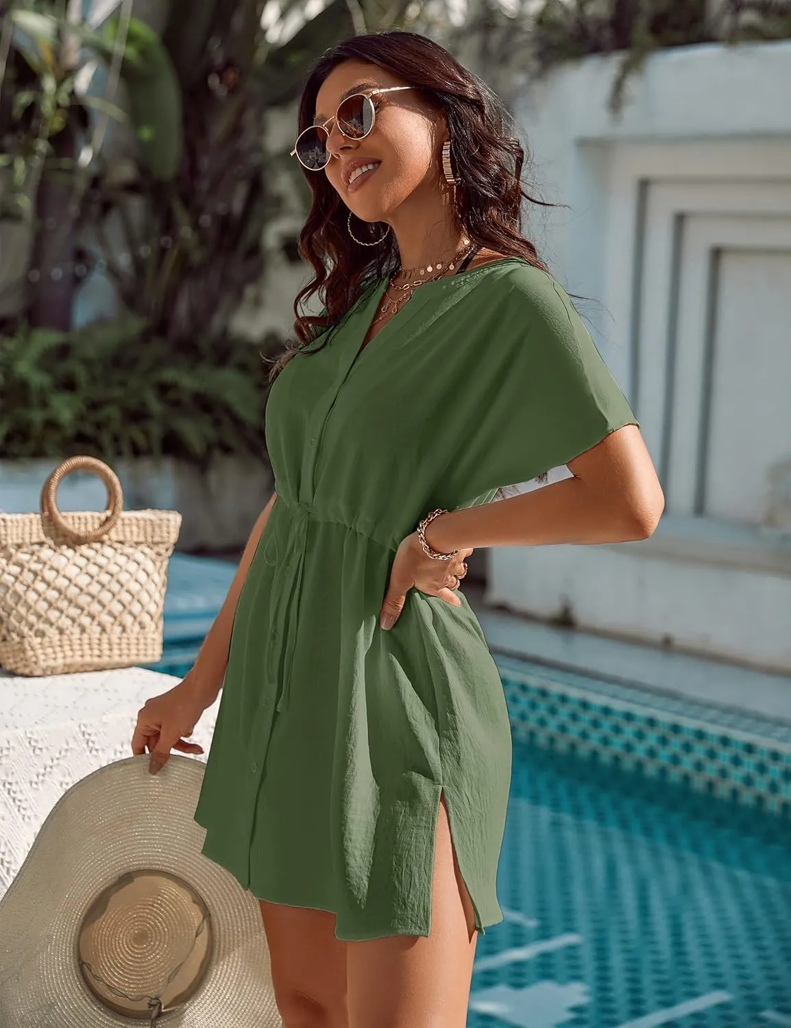 Blooming Jelly Women's Swimsuit Cover Ups Button Down Bathing Suit Coverups Bikini Beach Dress for Swimwear