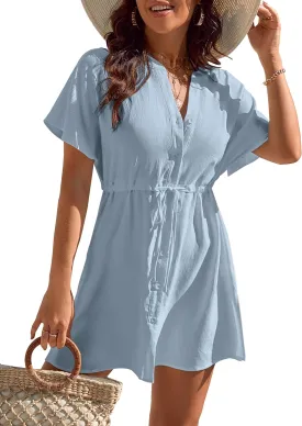 Blooming Jelly Women's Swimsuit Cover Ups Button Down Bathing Suit Coverups Bikini Beach Dress for Swimwear