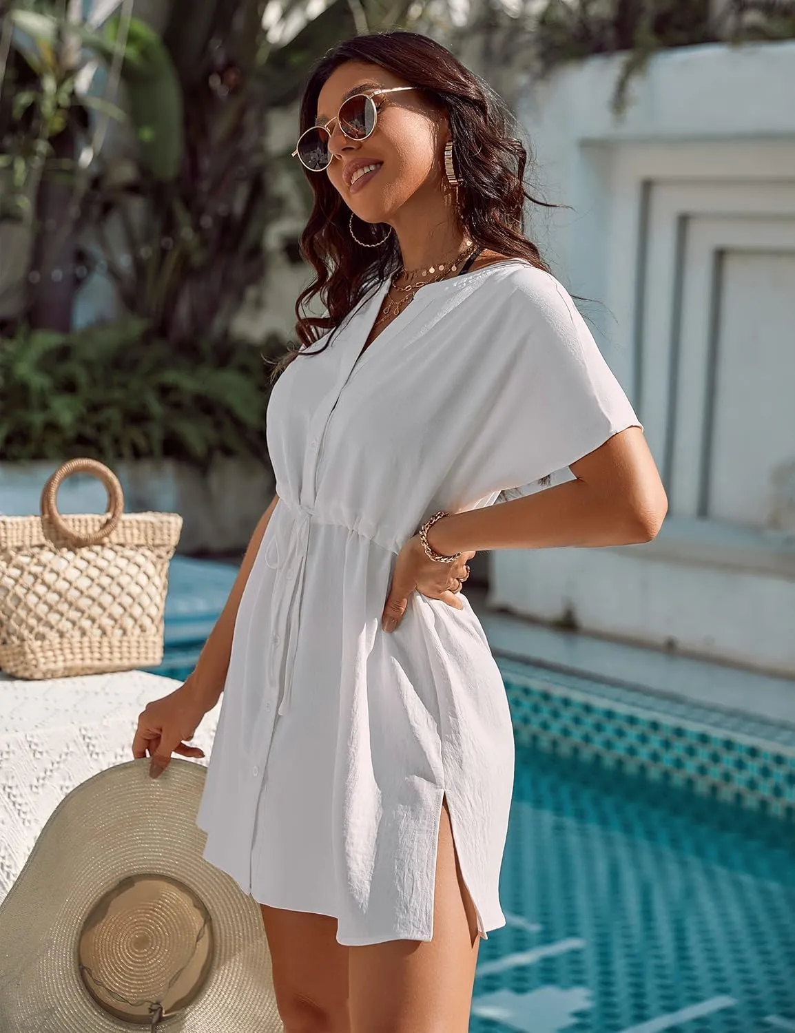 Blooming Jelly Women's Swimsuit Cover Ups Button Down Bathing Suit Coverups Bikini Beach Dress for Swimwear