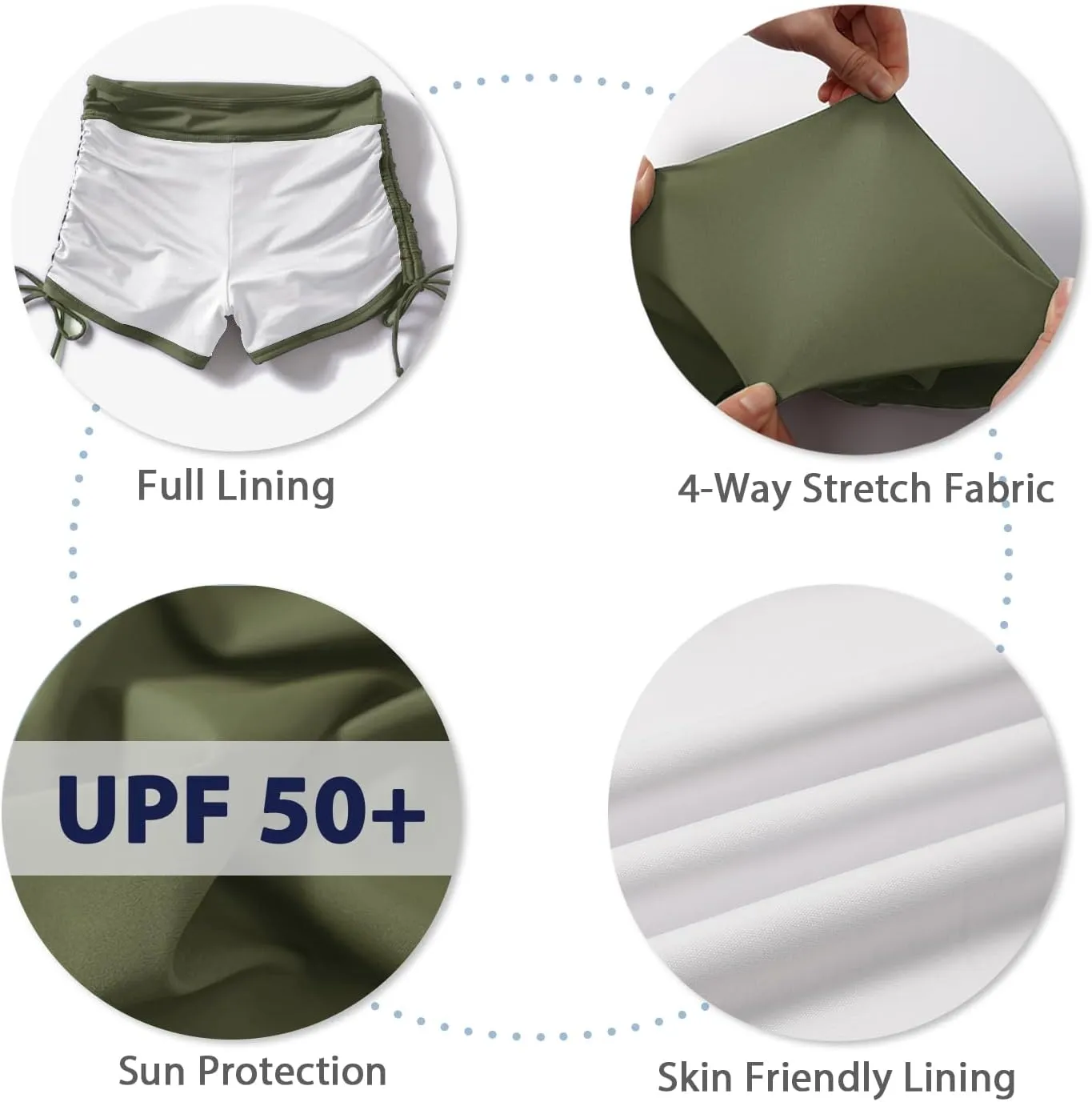 Bonneuitbebe Women's Swim Shorts High Waist Swimsuit Bottoms Adjustable Side Tie Bathing Suit Boyshorts Bikini Board Shorts