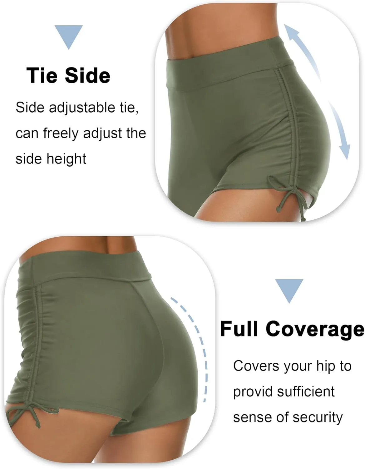 Bonneuitbebe Women's Swim Shorts High Waist Swimsuit Bottoms Adjustable Side Tie Bathing Suit Boyshorts Bikini Board Shorts