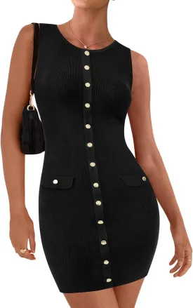 BTFBM Womens Short Bodycon Dress Summer 2025 Crewneck Sleeveless Knit Trendy Tight Fitted Wedding Going Out Dresses
