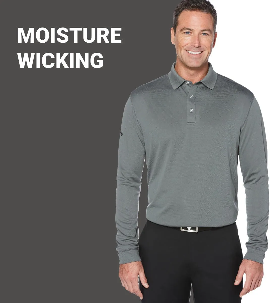 Callaway Mens Long Sleeve Core Performance Polo, Opti-Dri Technology, Sun Protection, Golf Polo Shirts for Men