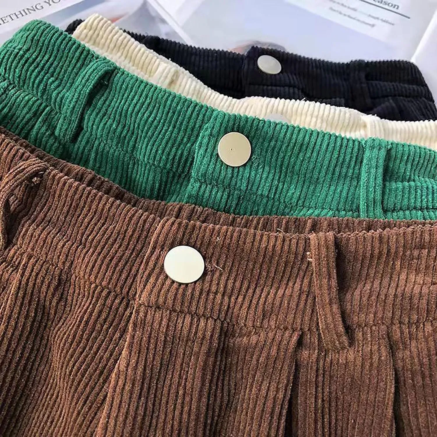 Corduroy Shorts for Women Summer Mid-Waist Straight Wide Leg Shorts Dressy Buttons Fly Trendy Short with Pockets