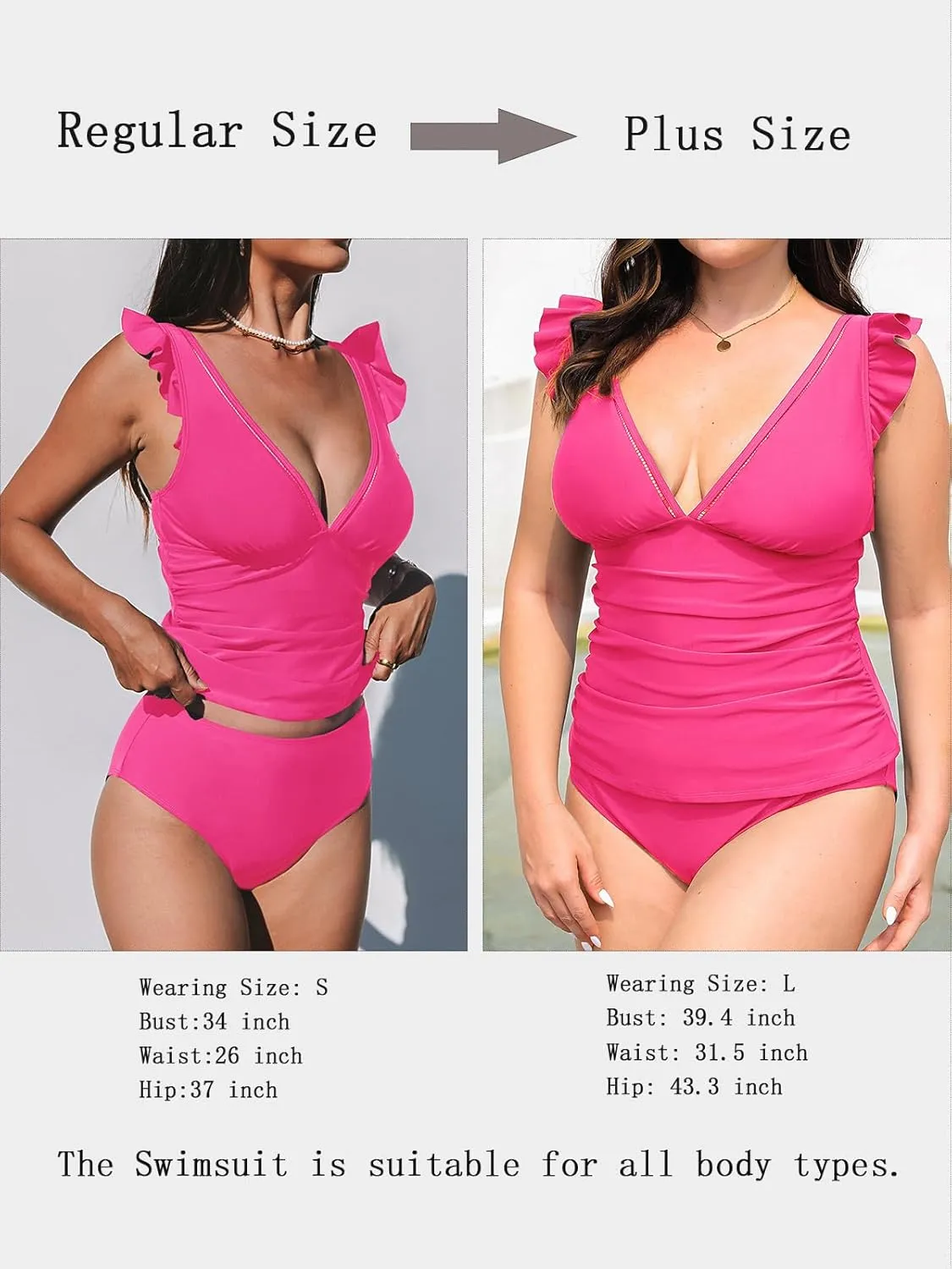 CUPSHE Women's Tankini Sets Two Piece Swimsuit V Neck Ruffled Ruched Tummy Control Ladder Trim (XS-4XL)
