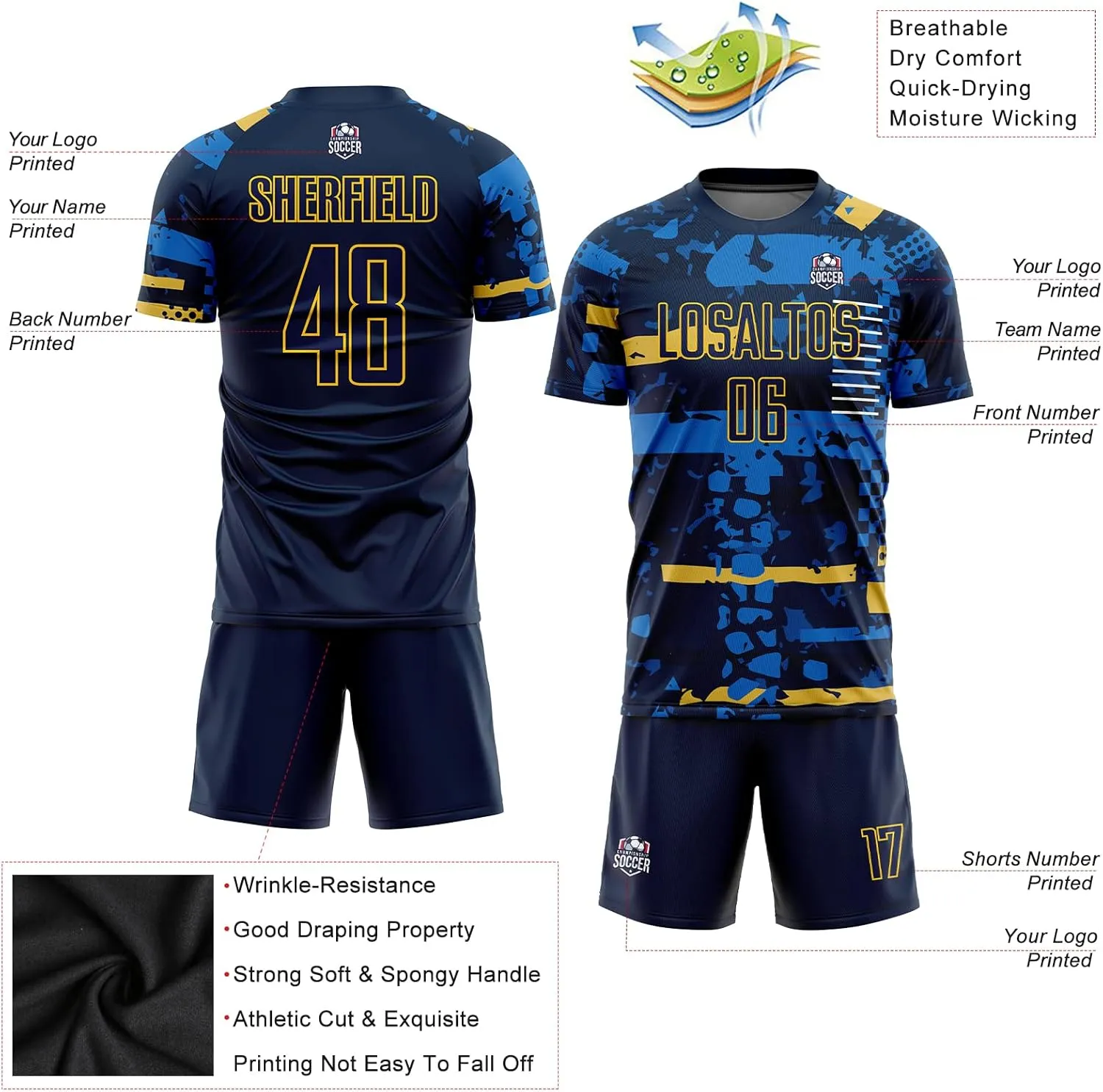 Custom Men Women Youth Soccer Jersey Personalized Boys Soccer Shirts and Shorts with Team Name Number Logo