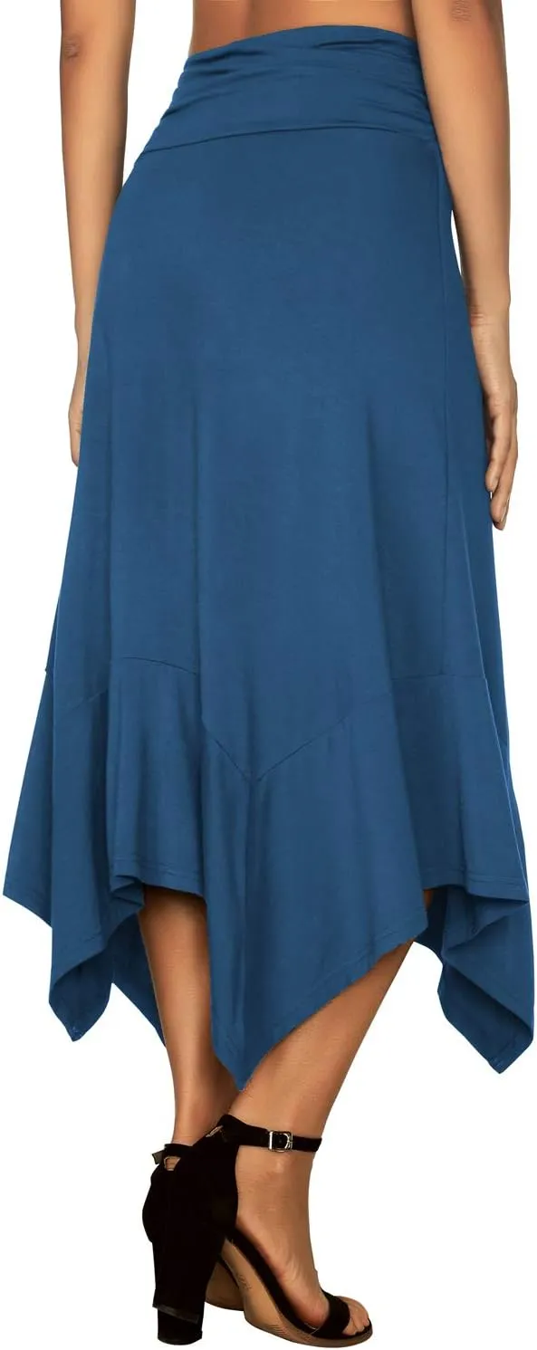 DJT Women's Flowy Handkerchief Hemline Midi Skirt