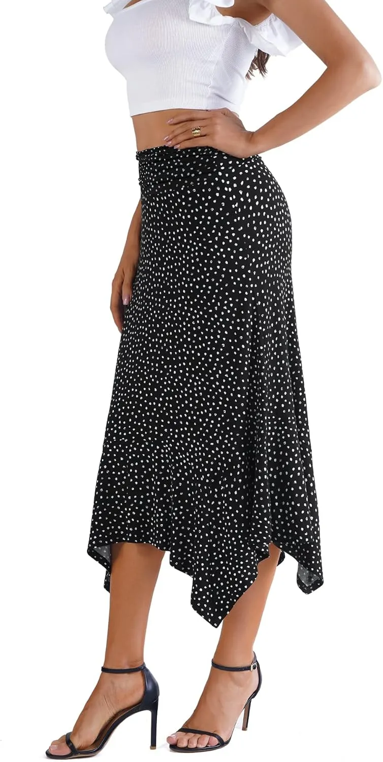 DJT Women's Flowy Handkerchief Hemline Midi Skirt