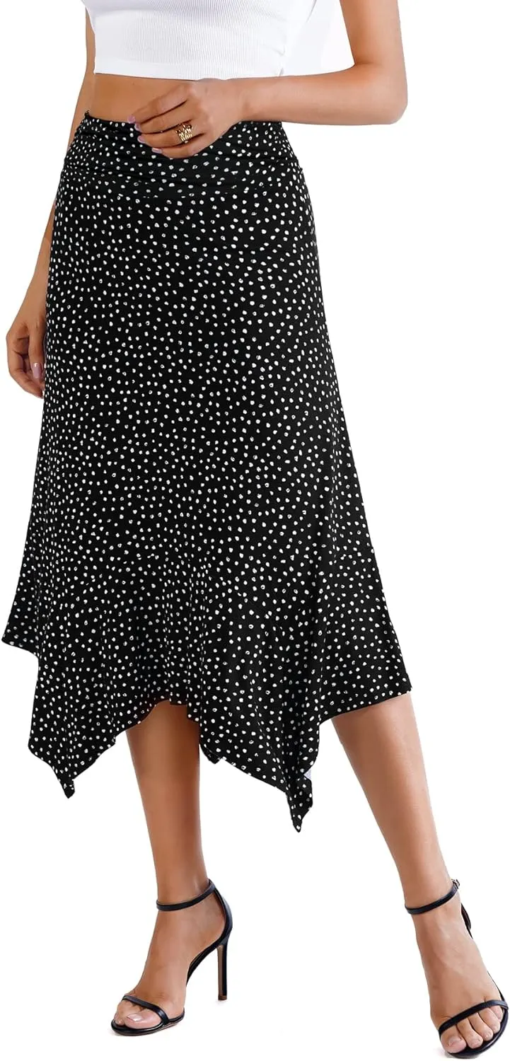DJT Women's Flowy Handkerchief Hemline Midi Skirt