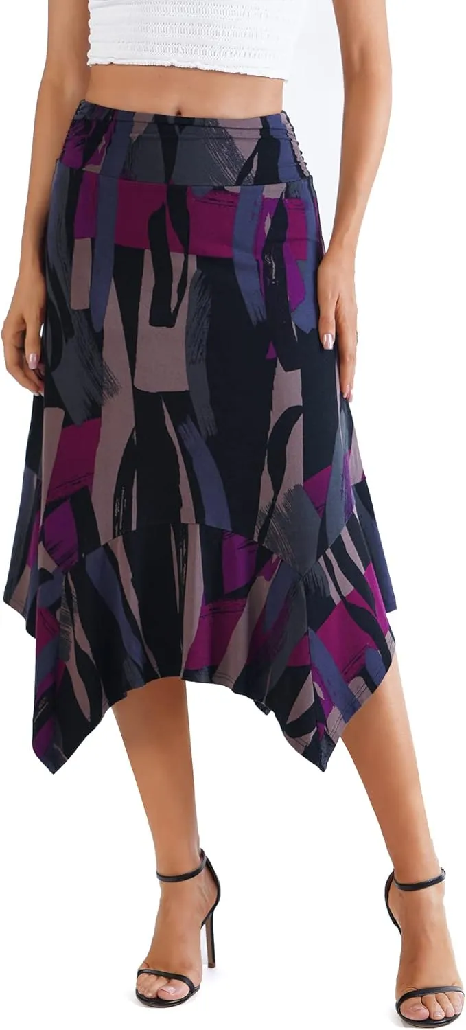 DJT Women's Flowy Handkerchief Hemline Midi Skirt