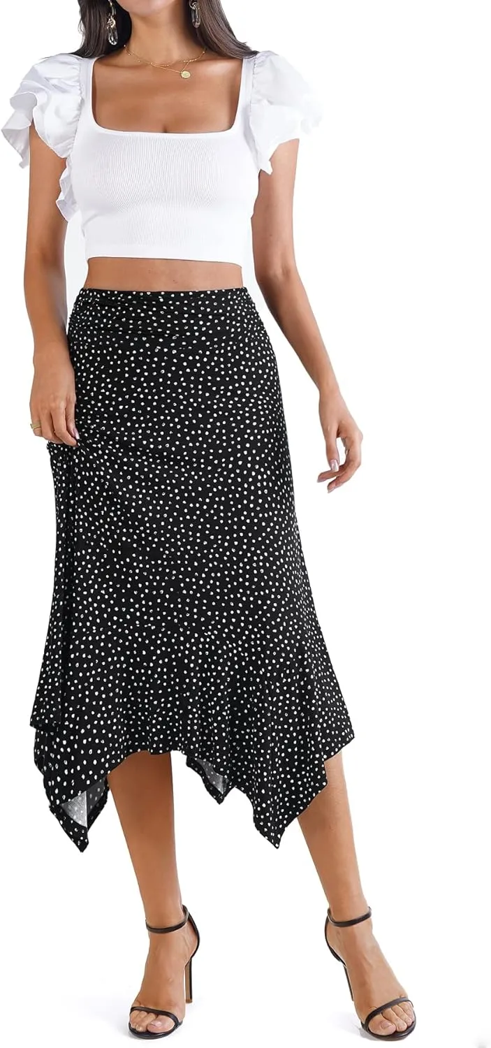 DJT Women's Flowy Handkerchief Hemline Midi Skirt
