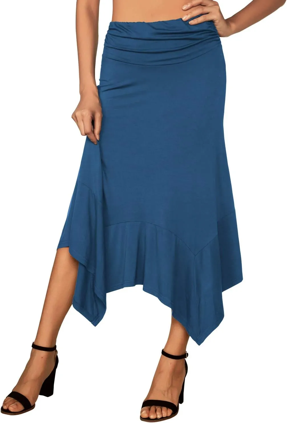 DJT Women's Flowy Handkerchief Hemline Midi Skirt