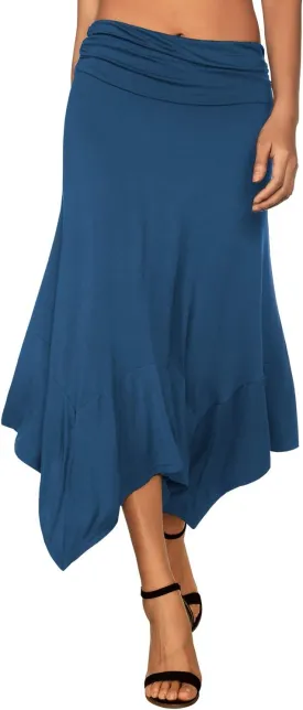 DJT Women's Flowy Handkerchief Hemline Midi Skirt