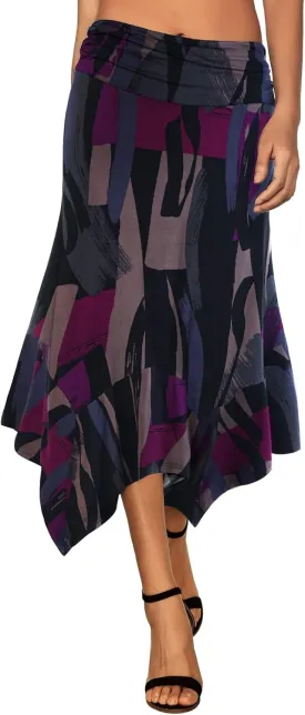 DJT Women's Flowy Handkerchief Hemline Midi Skirt