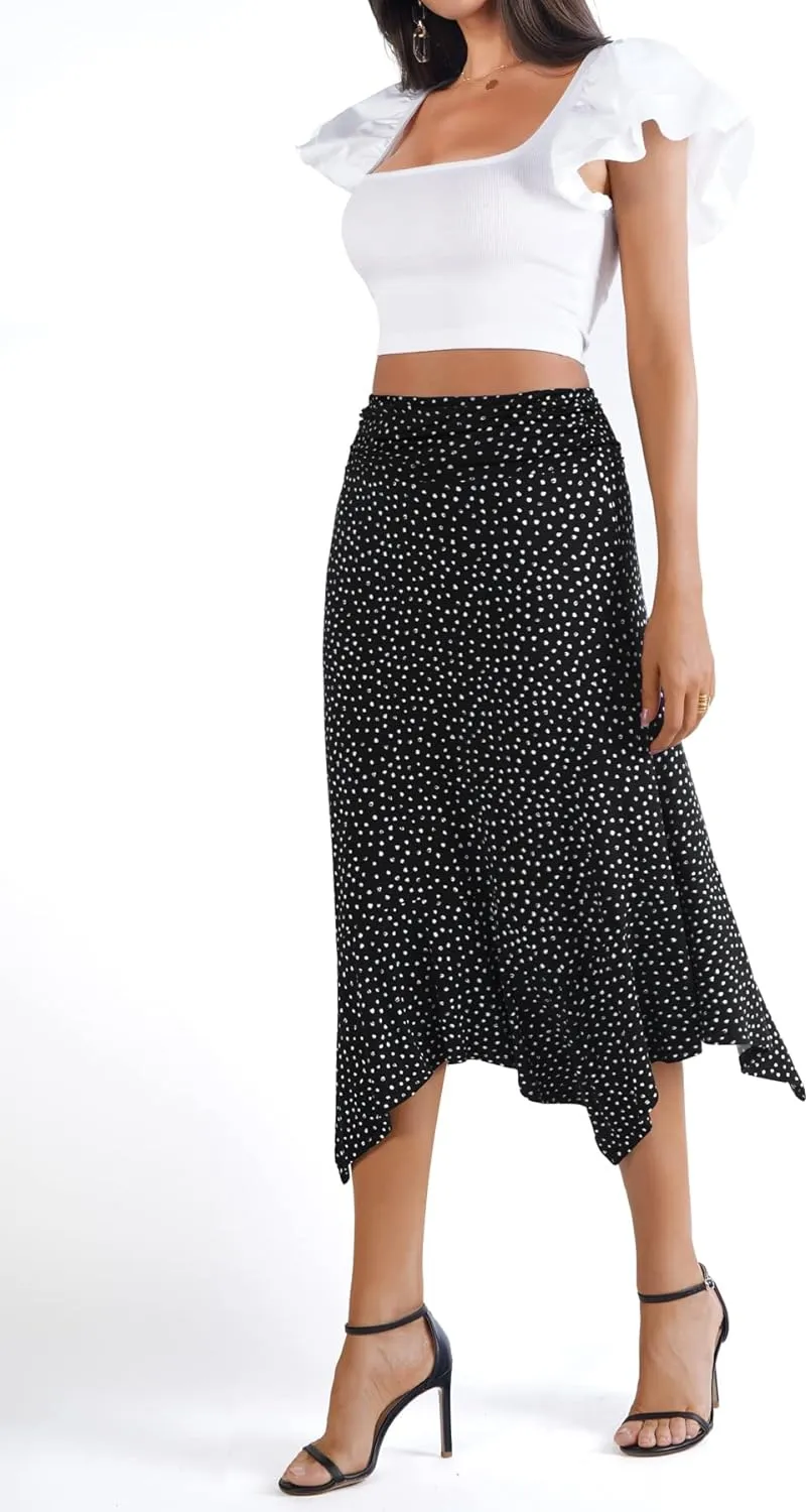 DJT Women's Flowy Handkerchief Hemline Midi Skirt