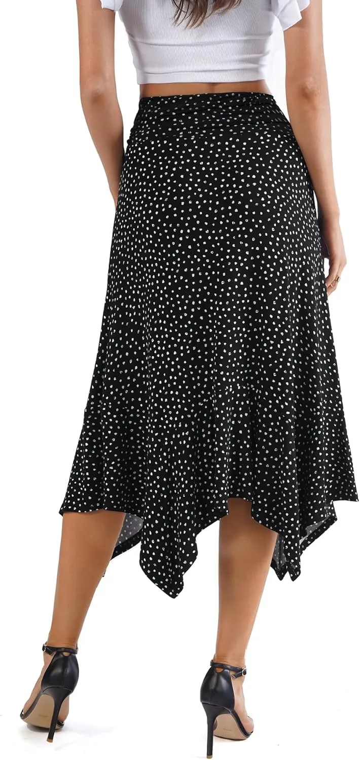 DJT Women's Flowy Handkerchief Hemline Midi Skirt