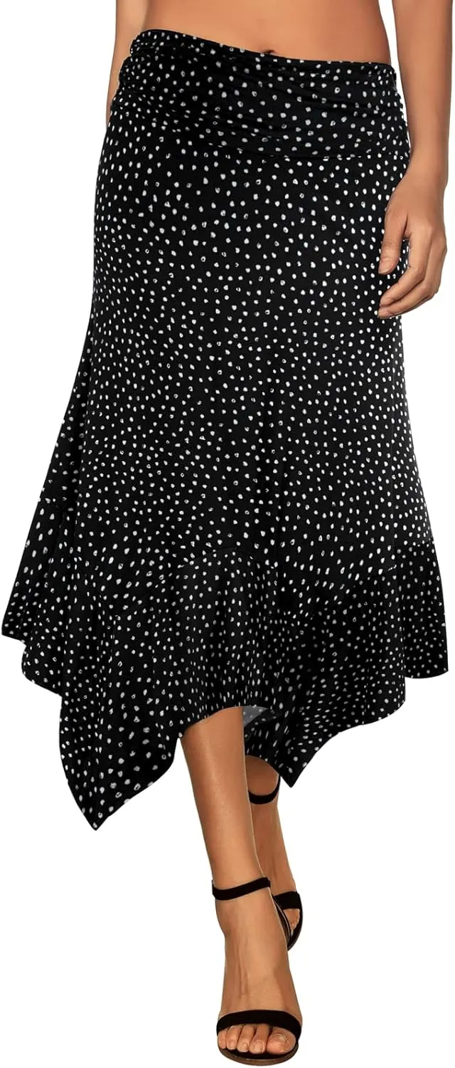 DJT Women's Flowy Handkerchief Hemline Midi Skirt
