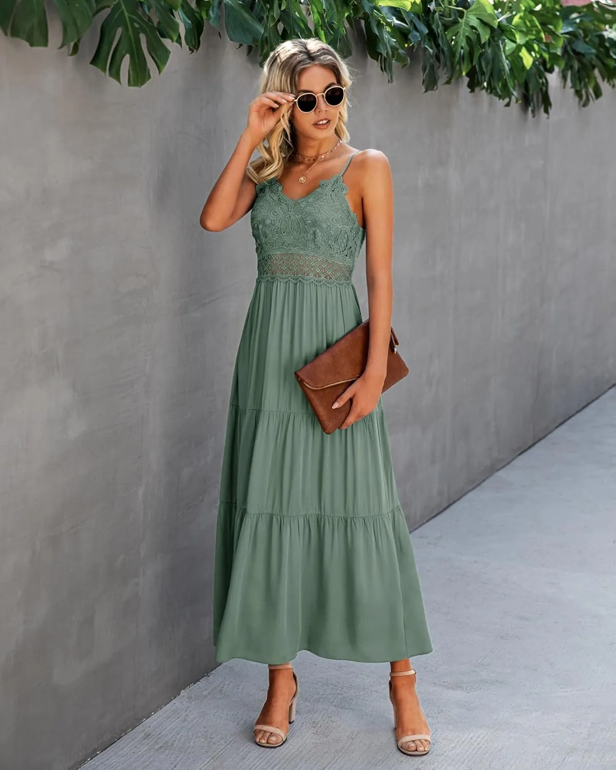 Dokuritu Women's Beach Crochet Lace Maxi Dress Solid Color Summer Vacation Spaghetti Strap Long Dress 2024