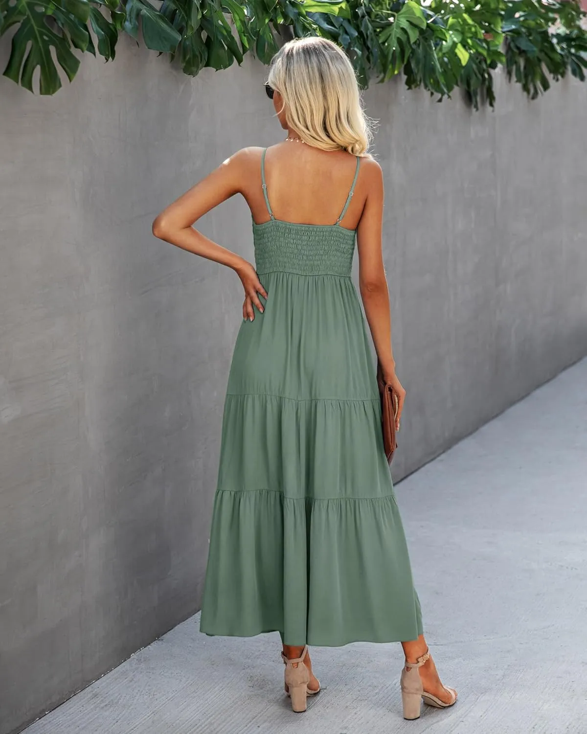 Dokuritu Women's Beach Crochet Lace Maxi Dress Solid Color Summer Vacation Spaghetti Strap Long Dress 2024