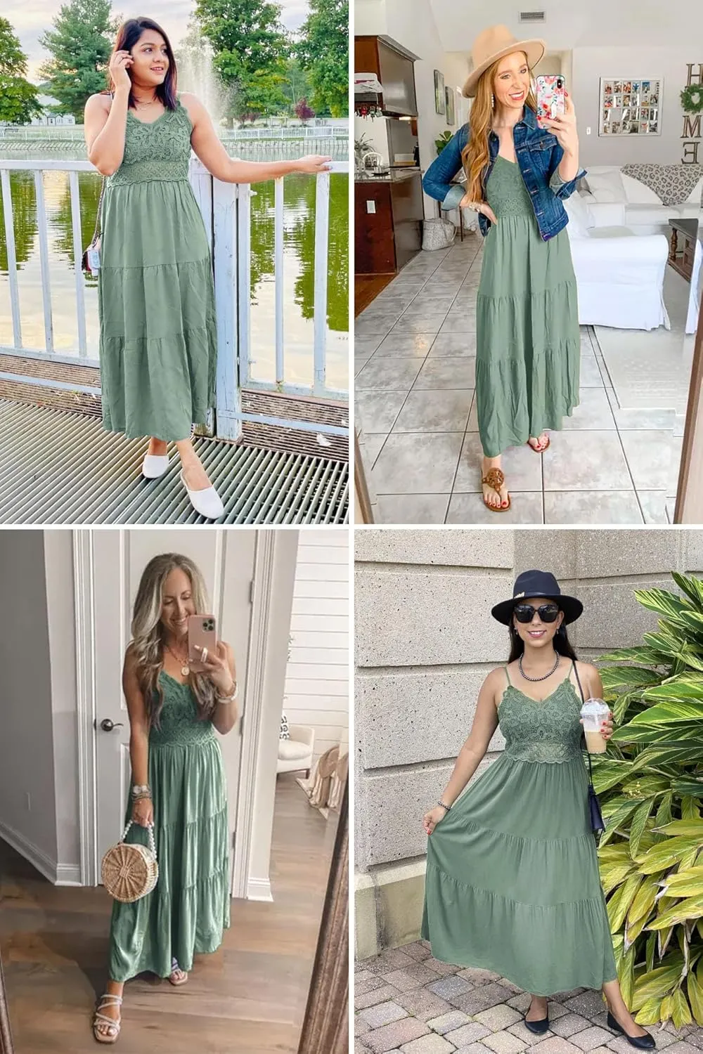 Dokuritu Women's Beach Crochet Lace Maxi Dress Solid Color Summer Vacation Spaghetti Strap Long Dress 2024