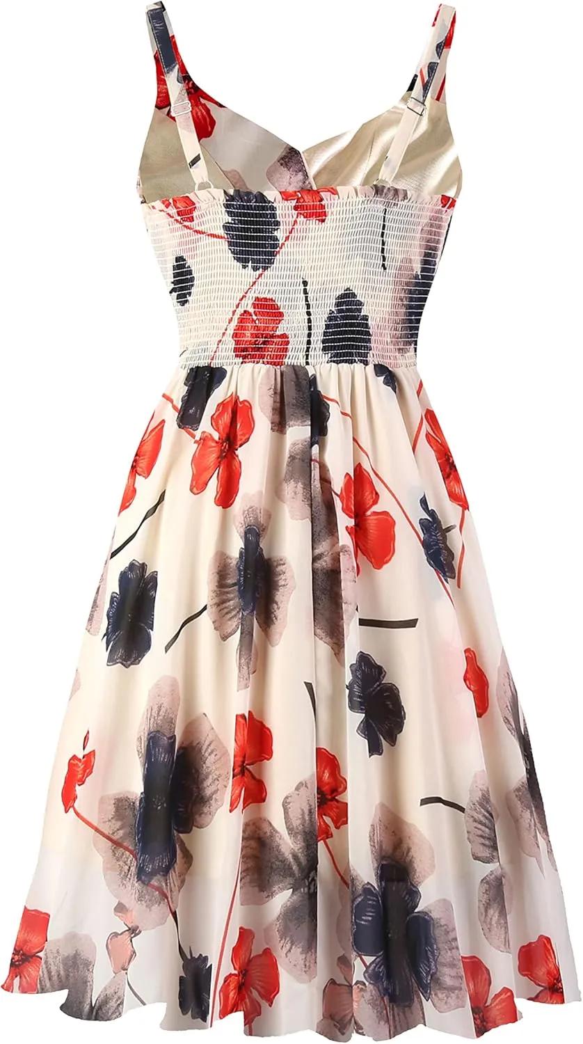 Dressever Summer Cocktail Dress V-Neck Adjustable Spaghetti Strap Chiffon Sundress