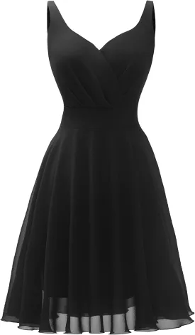 Dressever Summer Cocktail Dress V-Neck Adjustable Spaghetti Strap Chiffon Sundress
