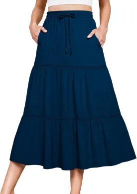 DRESSTELLS Women's Midi Skirts with Pockets Elastic High Waist Flowy Swing A Line Casual Long Skirt