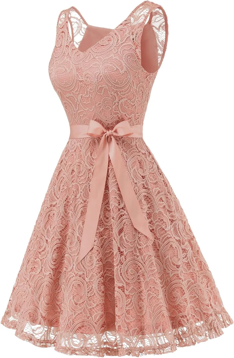Dressystar Women Floral Lace Bridesmaid Party Dress Short Prom Dress V Neck