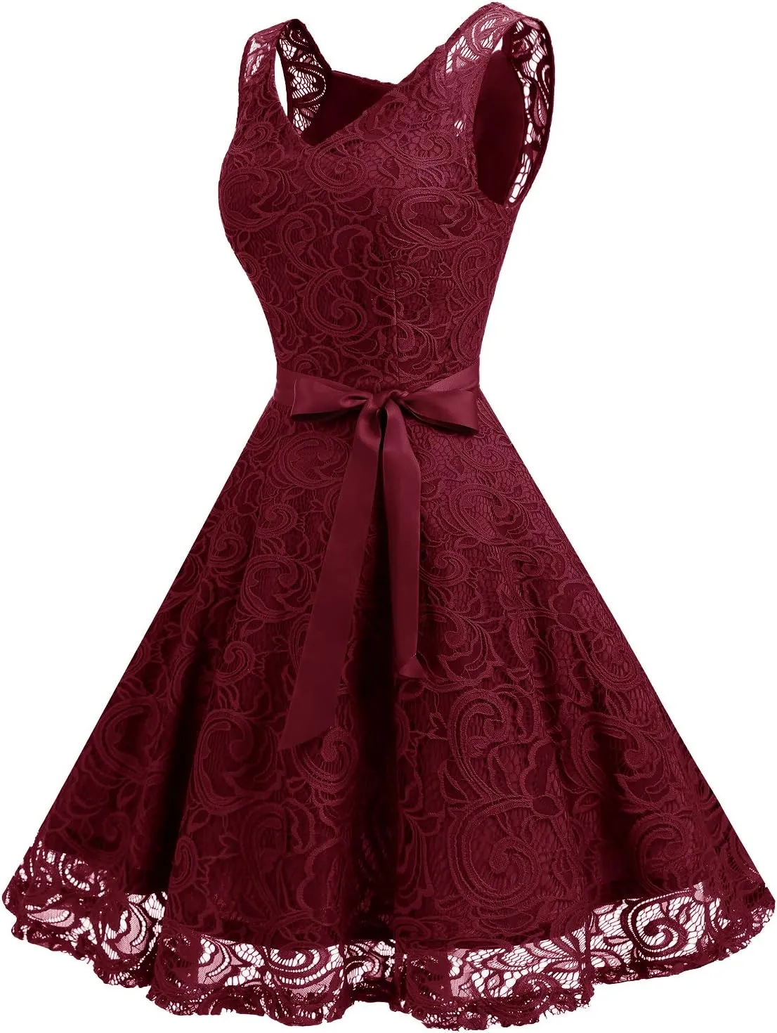 Dressystar Women Floral Lace Bridesmaid Party Dress Short Prom Dress V Neck