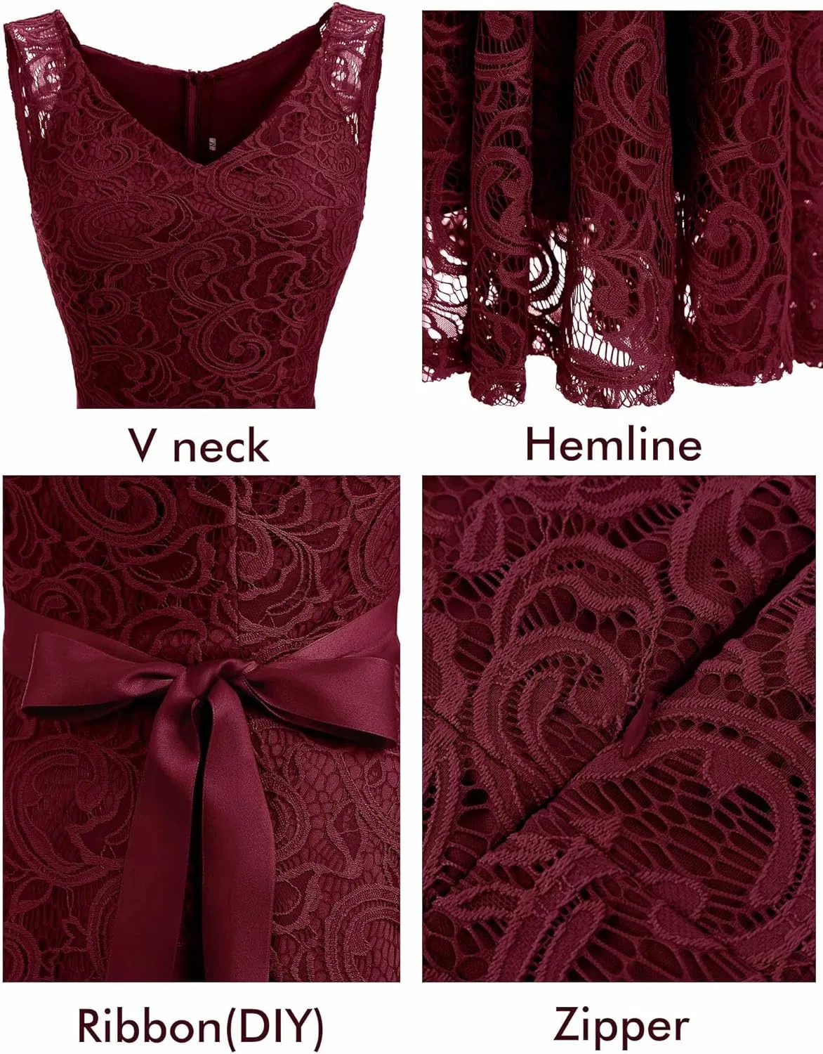 Dressystar Women Floral Lace Bridesmaid Party Dress Short Prom Dress V Neck