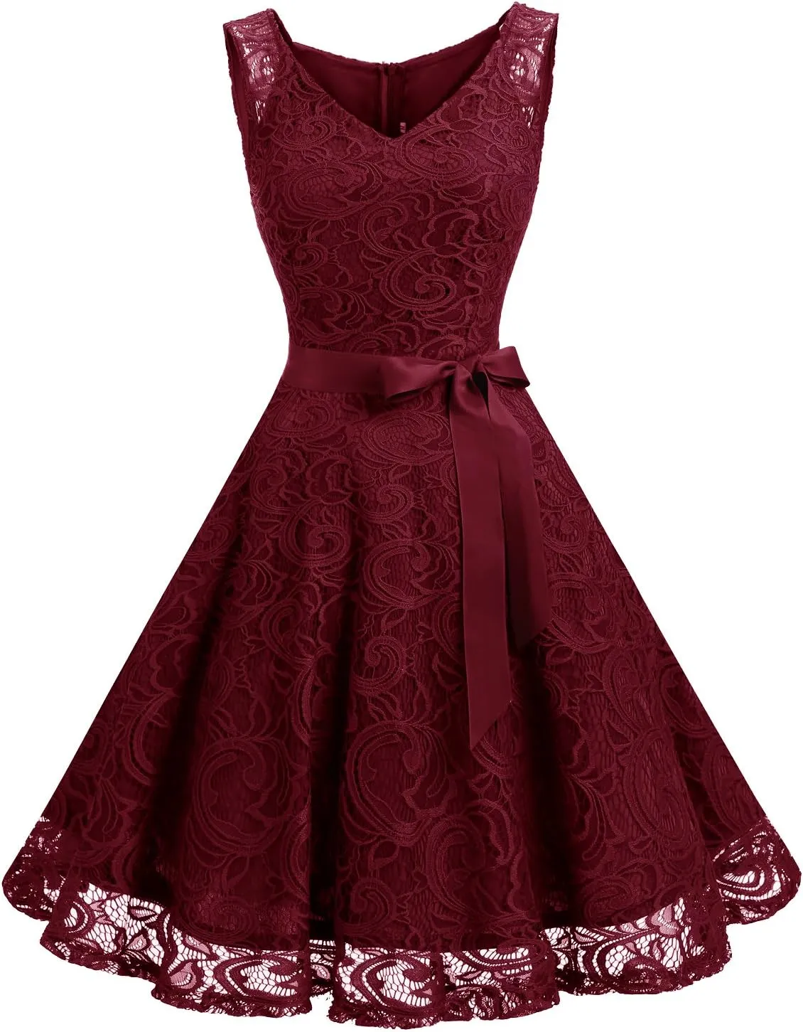 Dressystar Women Floral Lace Bridesmaid Party Dress Short Prom Dress V Neck