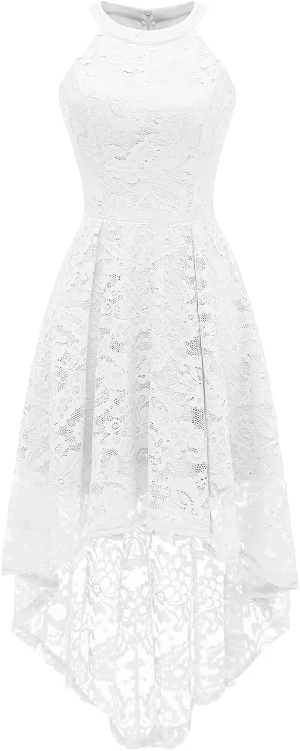 Dressystar Women Halter Lace Wedding Guest Dress Hi-Lo Cocktail Party Bridesmaid Formal Dresses
