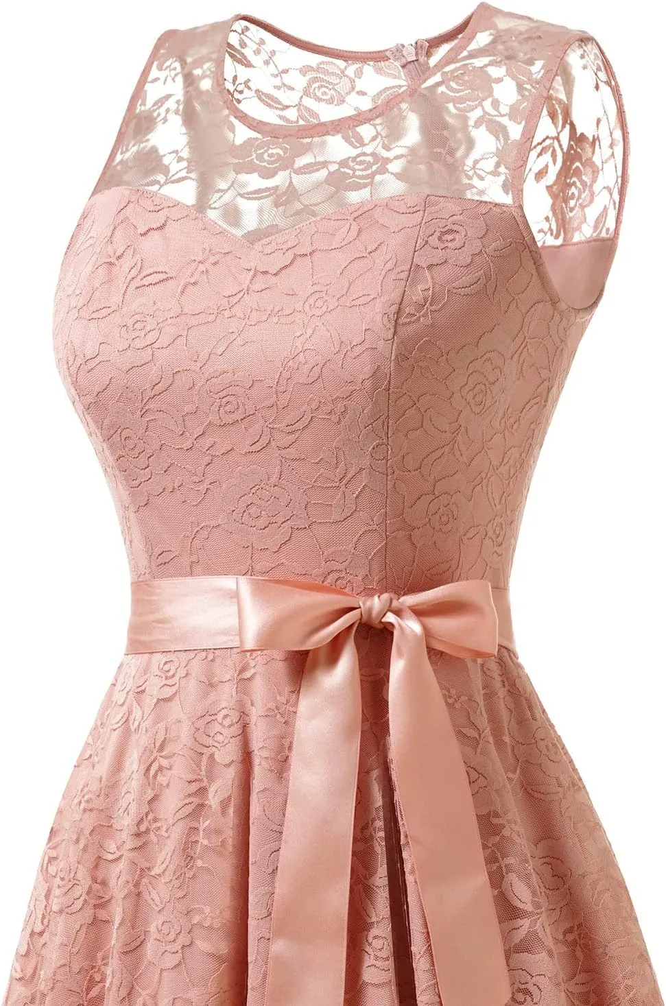 Dressystar Women's Floral Lace Dress Short Bridesmaid Dresses with Sheer Neckline
