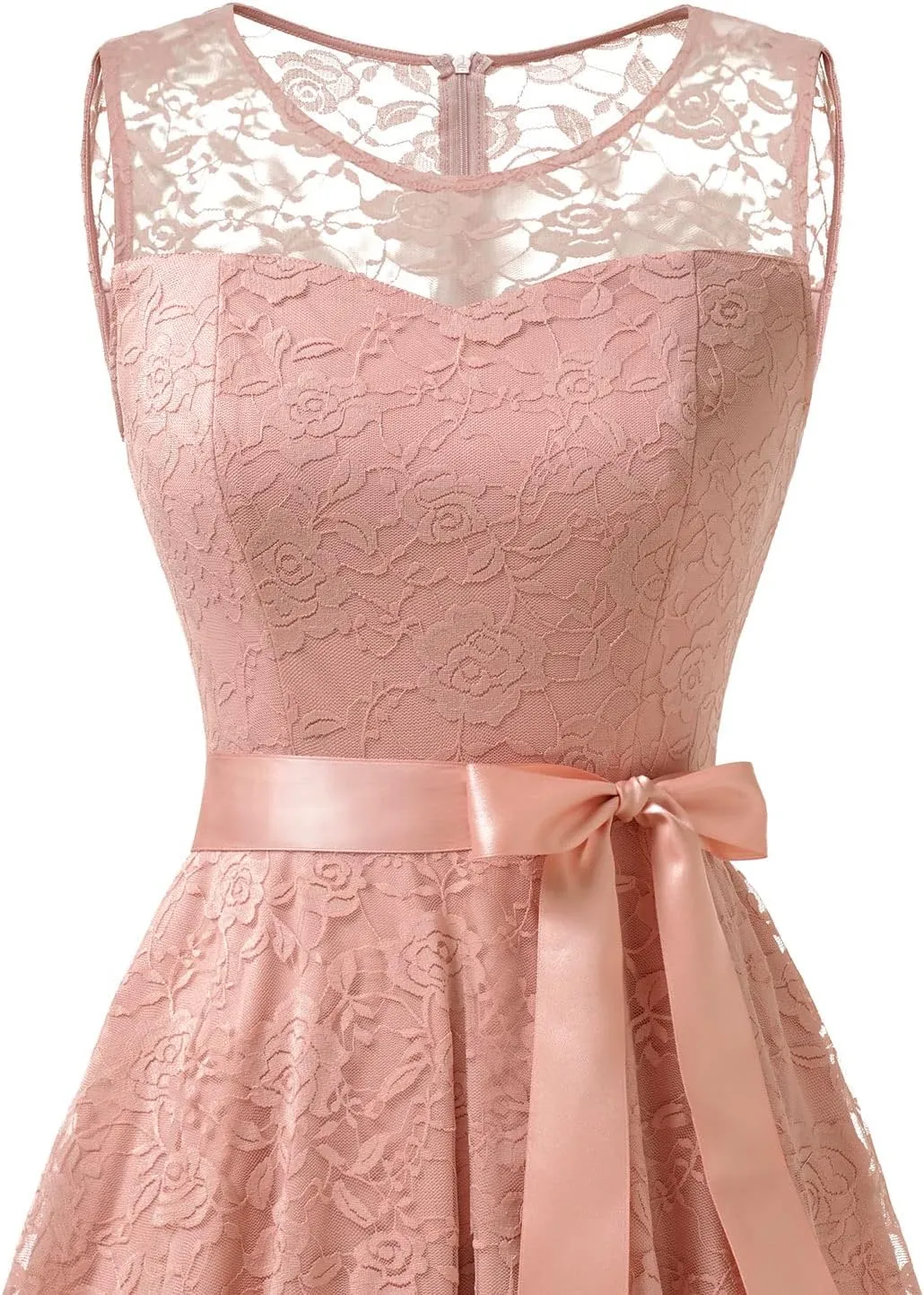 Dressystar Women's Floral Lace Dress Short Bridesmaid Dresses with Sheer Neckline